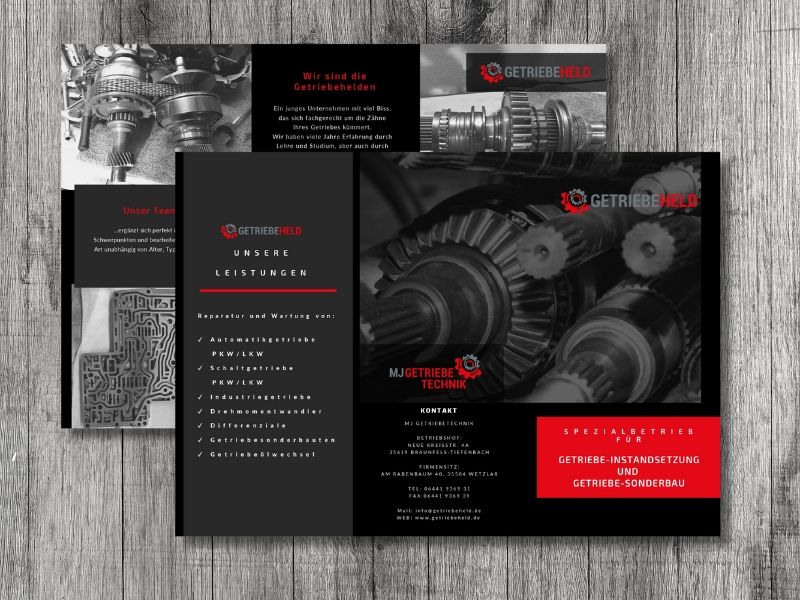 Getriebeheld Firmenfaltflyer